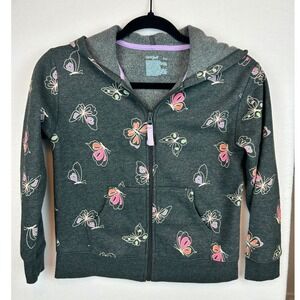 Cat & Jack Girls Butterfly Print Zip Up Hoodie Dark Gray Fleece Sweatshirt M 8